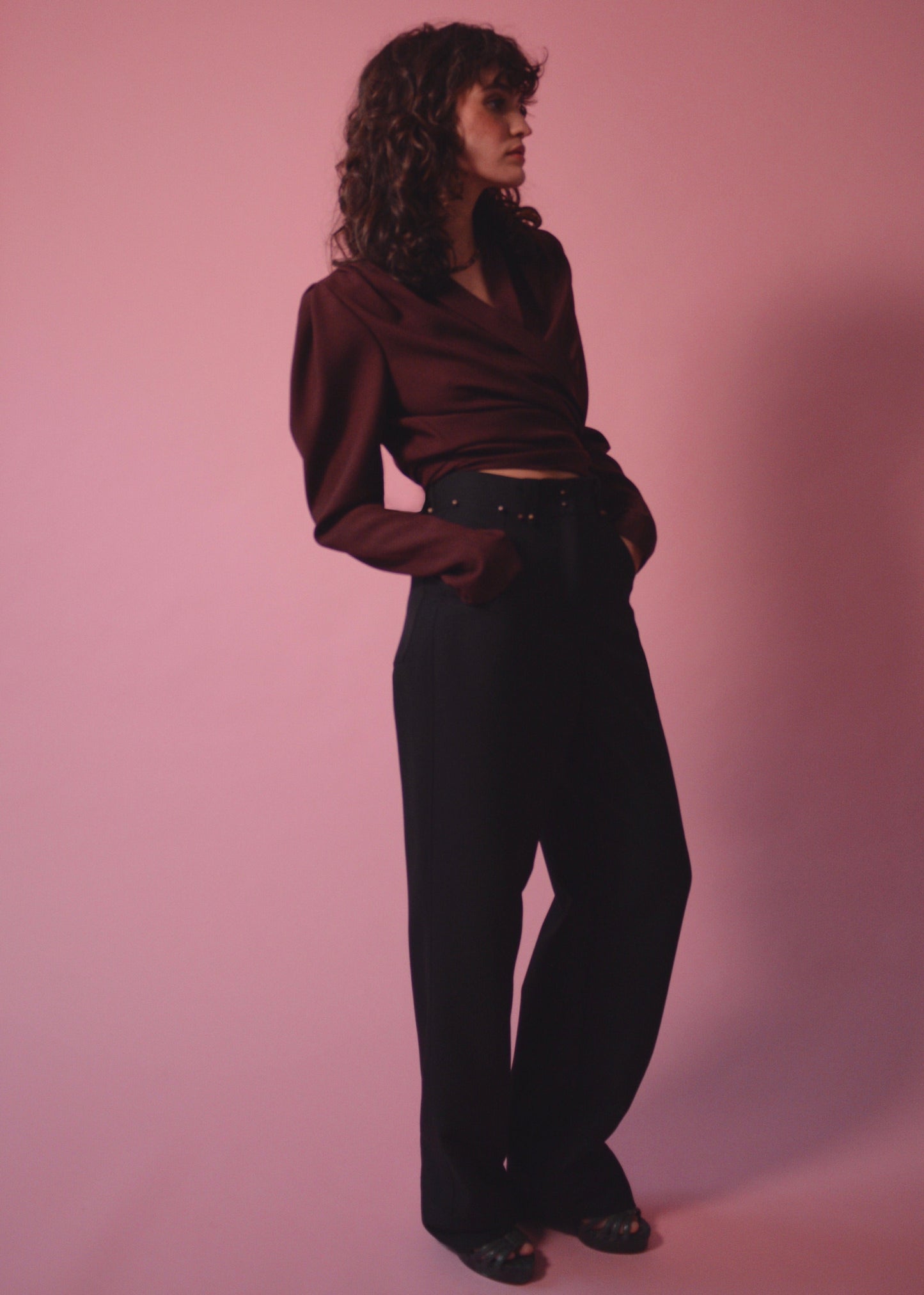Byron Wrap Top in Burgundy - Ready to go