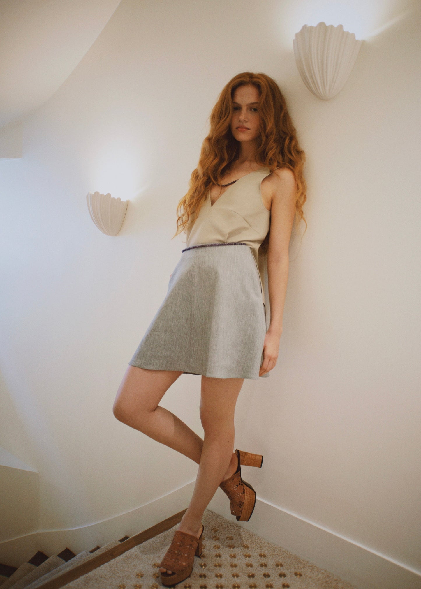 Bronte Skirt in White & Black marle - Ready to go