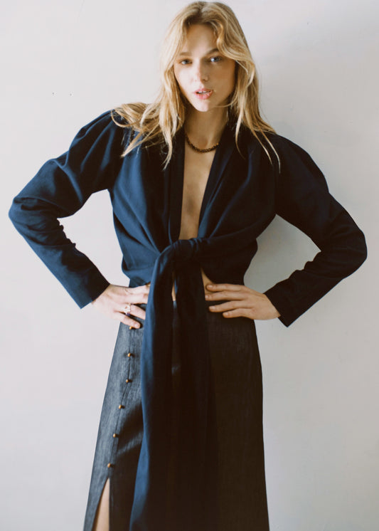 Byron Wrap Top in Navy - Ready to go